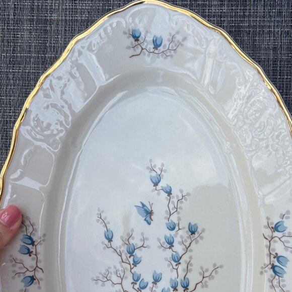 Bernadotte Porcelain Floral Oval Platter Plate with Gold Trim Czechoslovakia - Picture 4 of 10